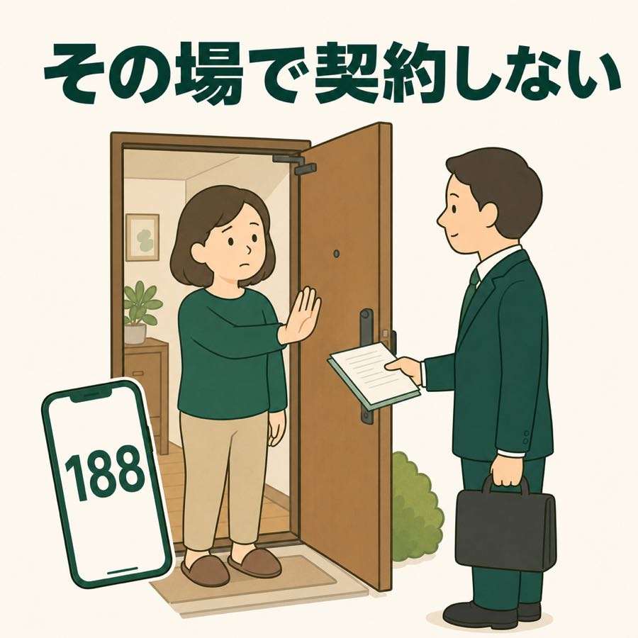 その場で契約しない。困ったら188へ電話